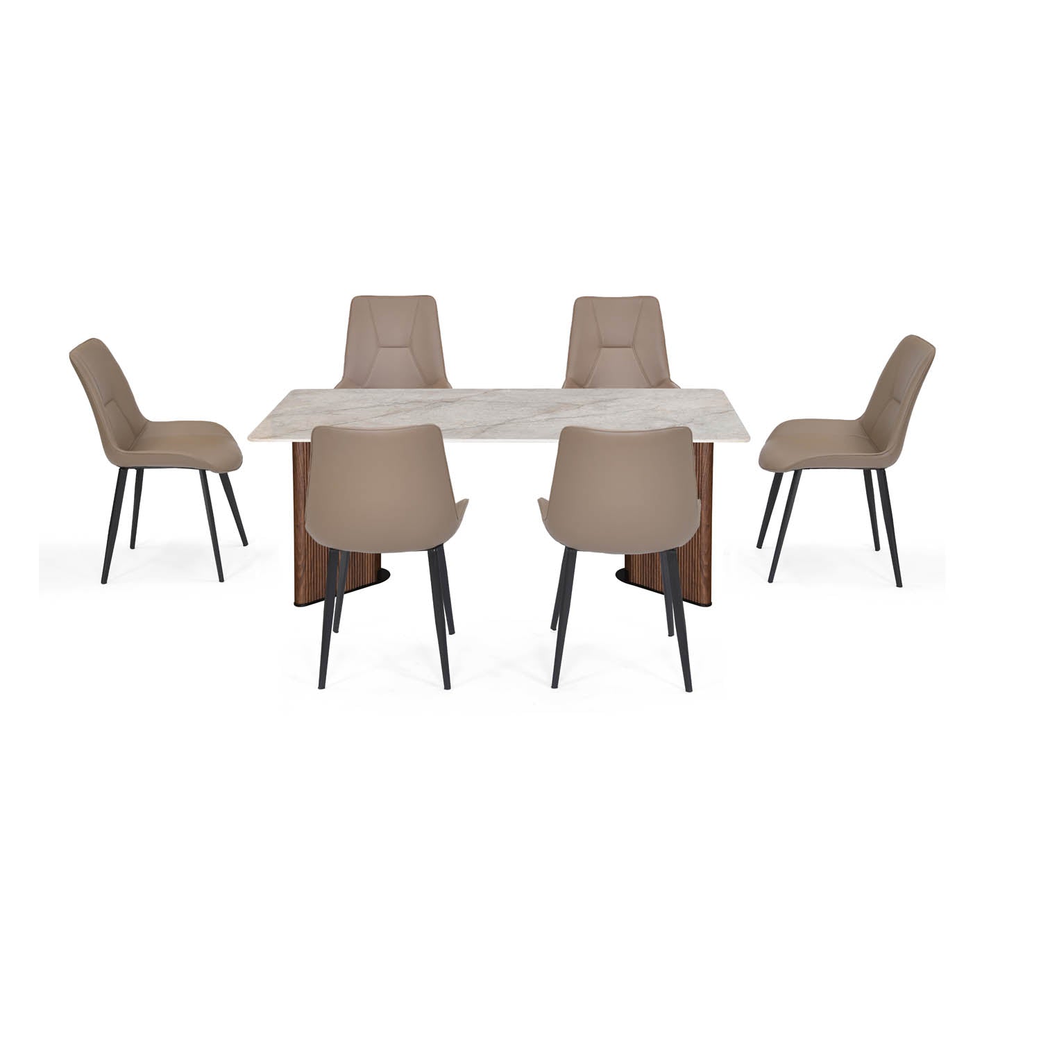 6 Seater Bevon Ceramic Dining Set with Dexor Base and Nivo Chairs- Cloud Beige