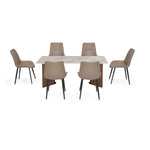 6 Seater Bevon Ceramic Dining Set with Dexor Base and Nivo Chairs- Cloud Beige