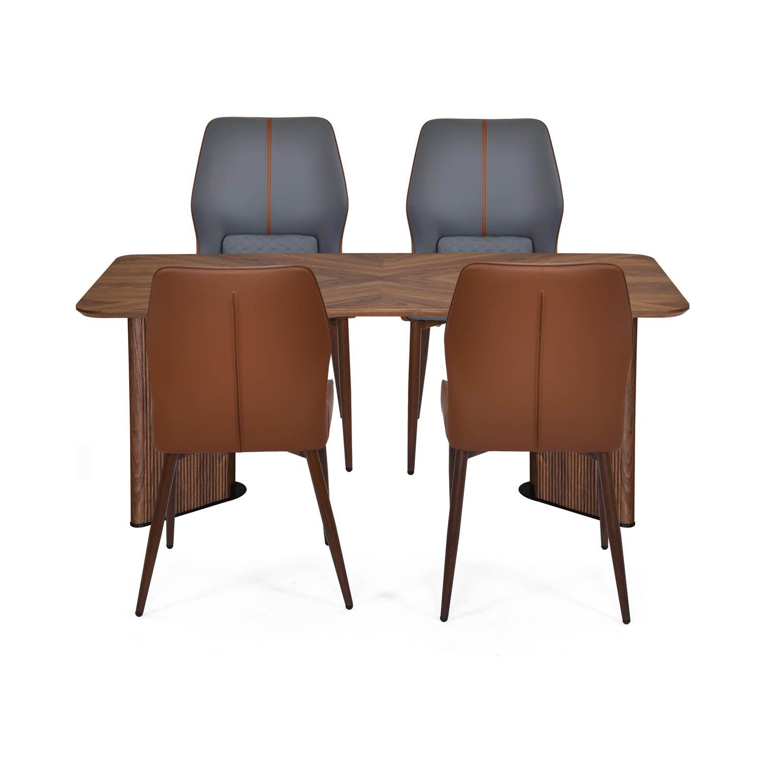 4 Seater Parquel Wooden Dining Set with Dexor Base and Ellipse Chairs- Walnut Brown