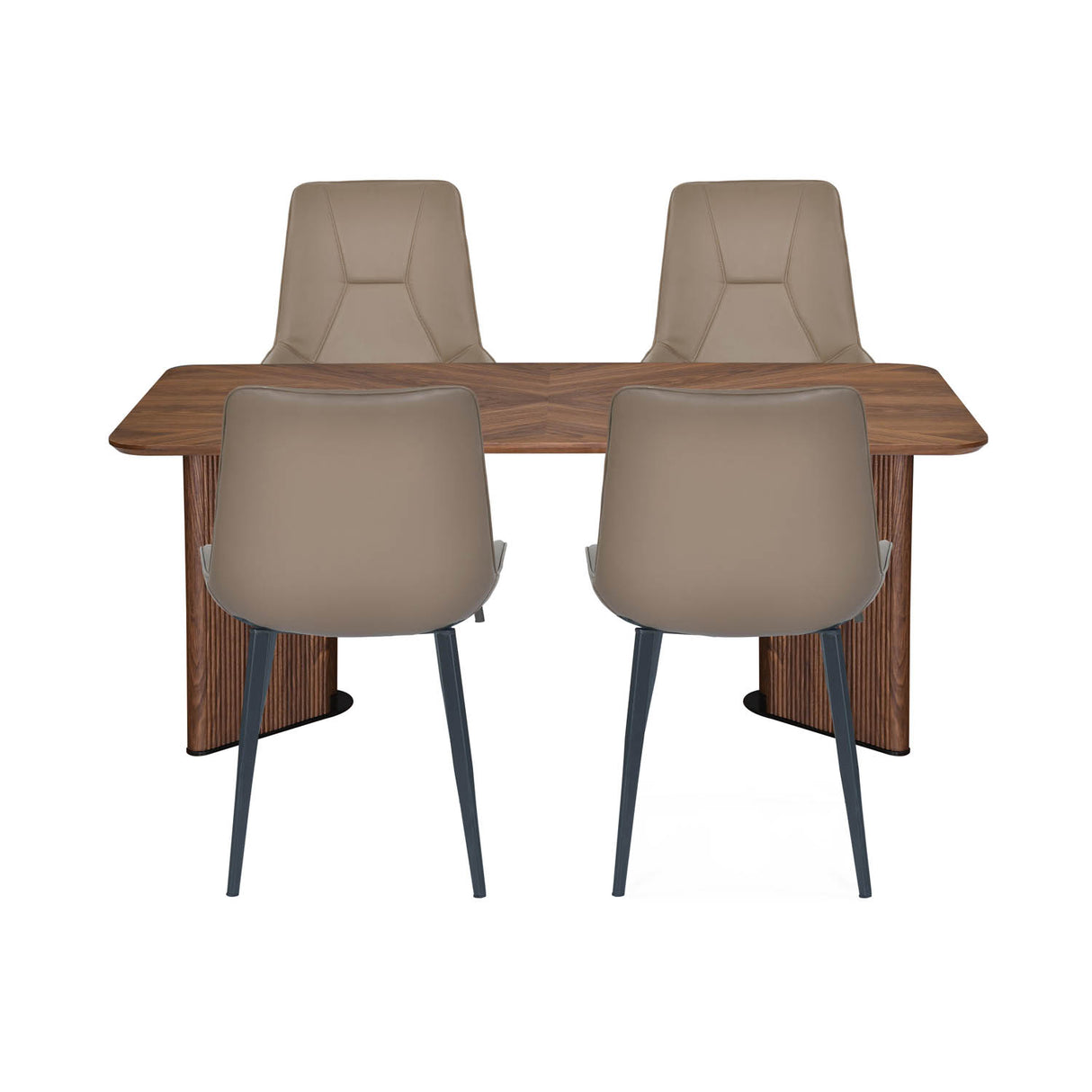 4 Seater Parquel Wooden Dining Set with Dexor Base and Nivo Chairs- Walnut Brown