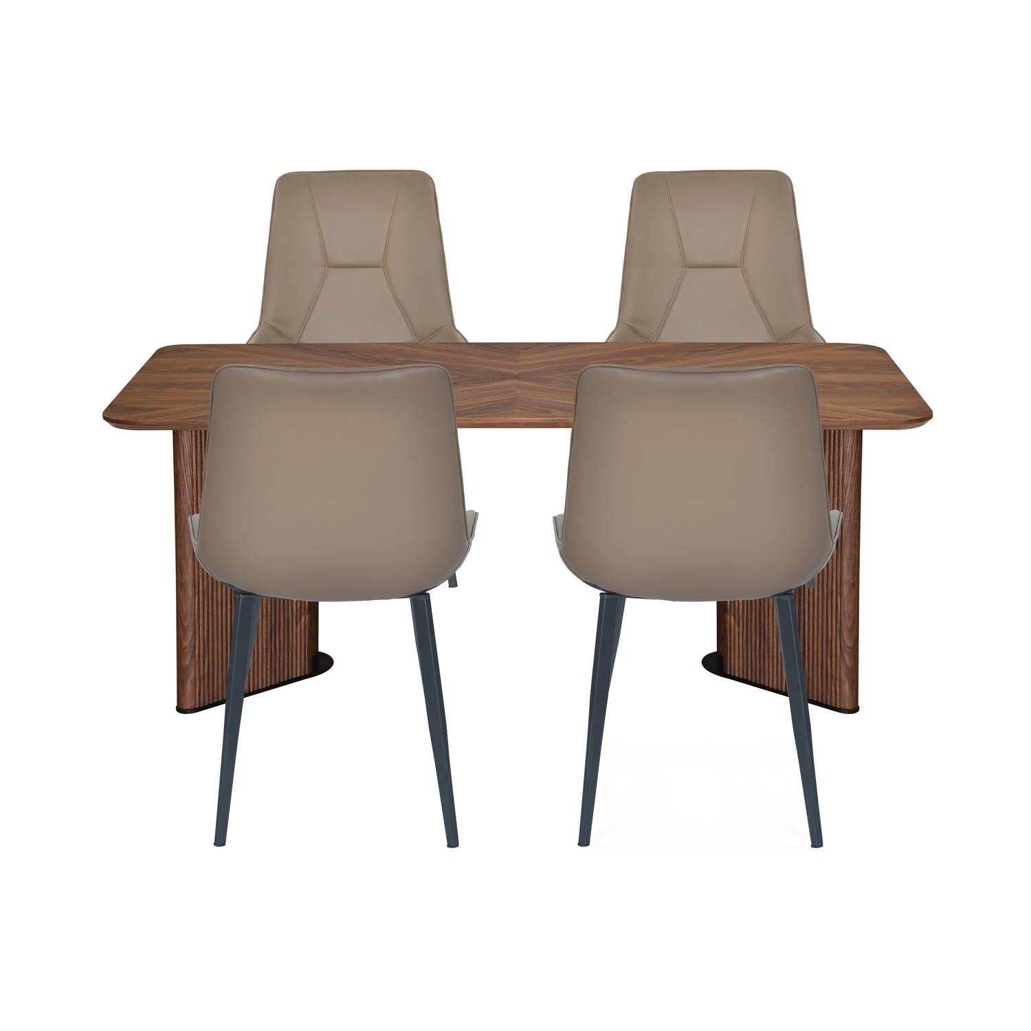 4 Seater Parquel Wooden Dining Set with Dexor Base and Nivo Chairs- Walnut Brown