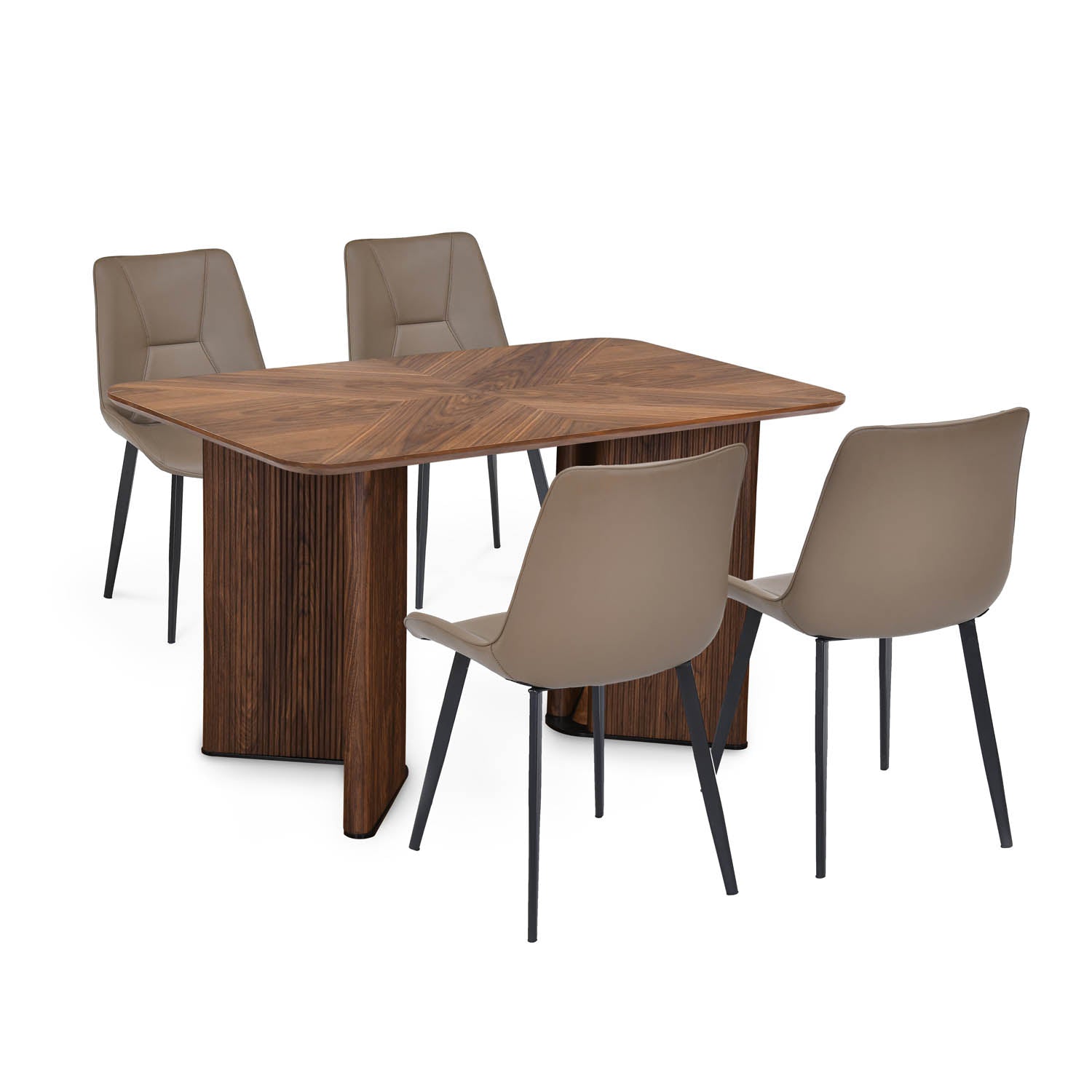 4 Seater Parquel Wooden Dining Set with Dexor Base and Nivo Chairs- Walnut Brown