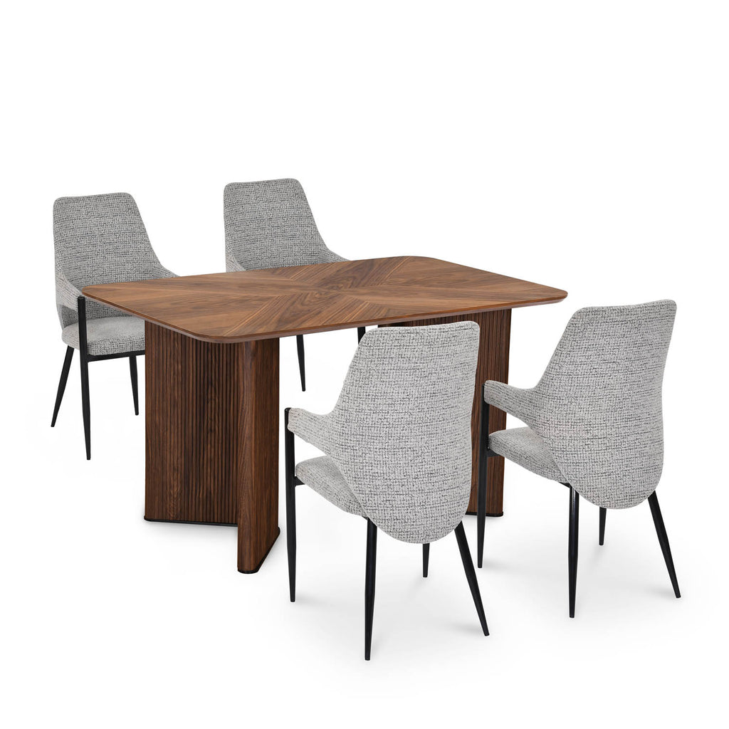 4 Seater Parquel Wooden Dining Set with Dexor Base and Tierra Chairs- Walnut Brown