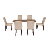 6 Seater Parquel Wooden Dining Set with Dexor Base and Linzy Chairs- Walnut Brown