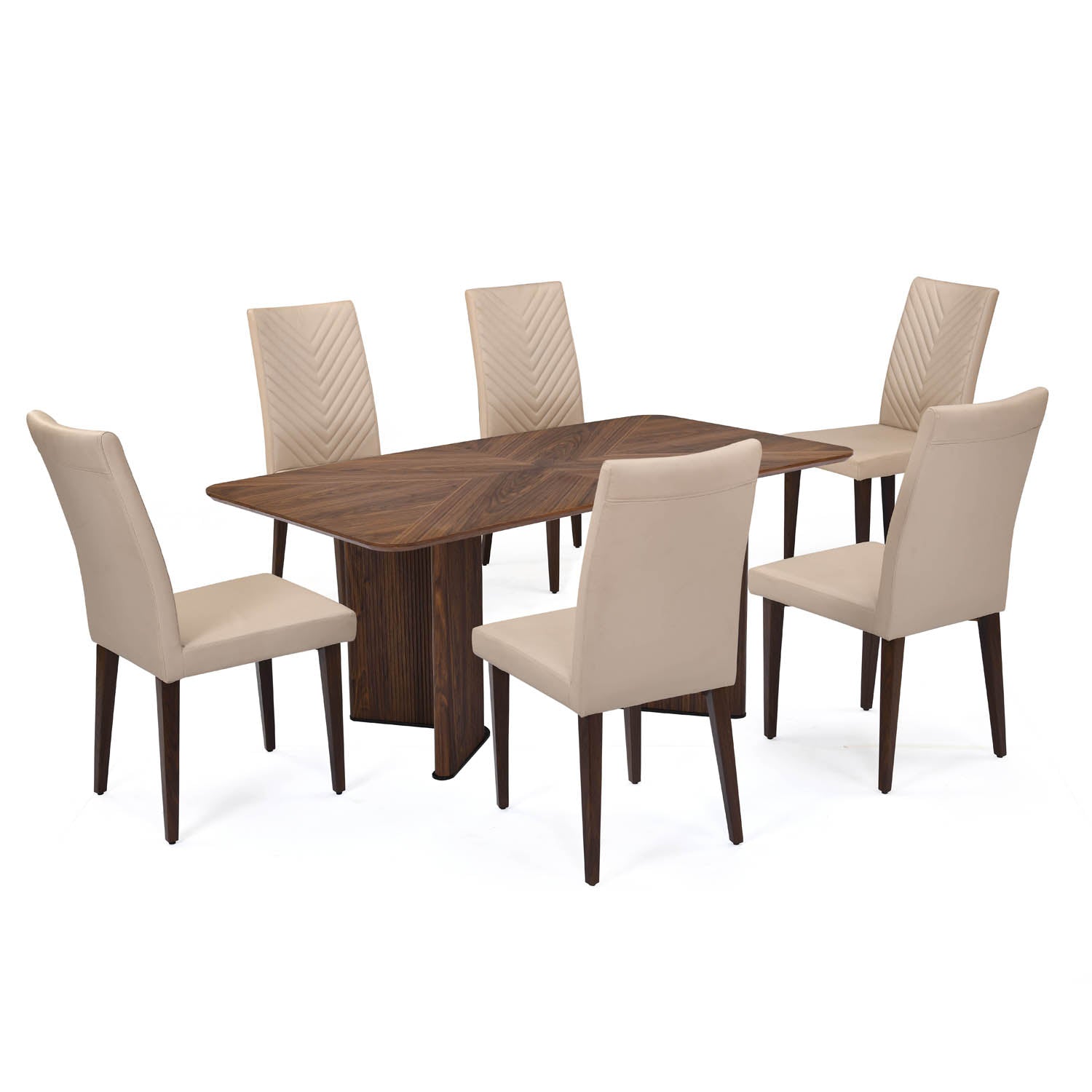 6 Seater Parquel Wooden Dining Set with Dexor Base and Linzy Chairs- Walnut Brown