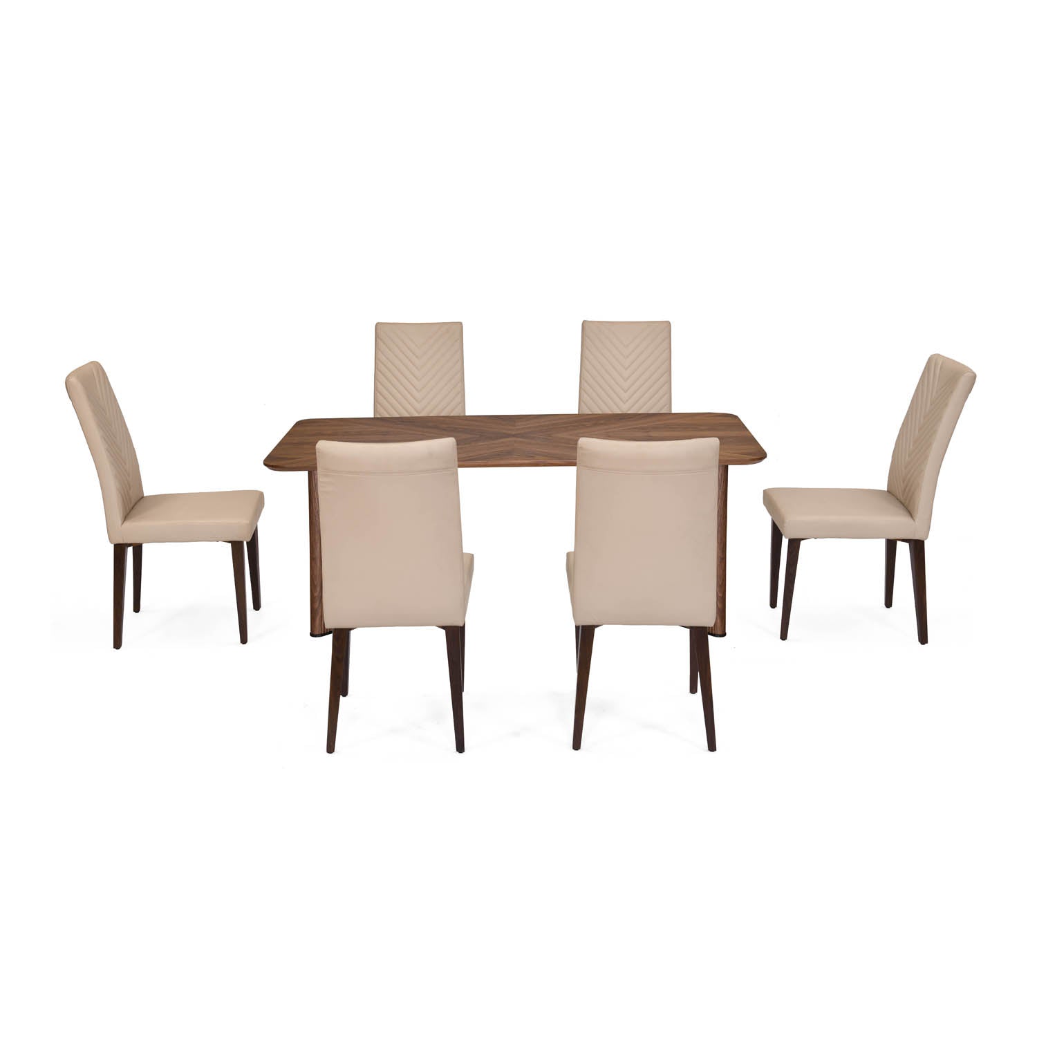 6 Seater Parquel Wooden Dining Set with Dexor Base and Linzy Chairs- Walnut Brown