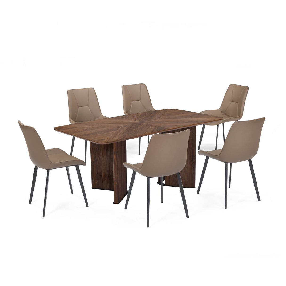 6 Seater Parquel Wooden Dining Set with Dexor Base and Nivo Chairs- Walnut Brown