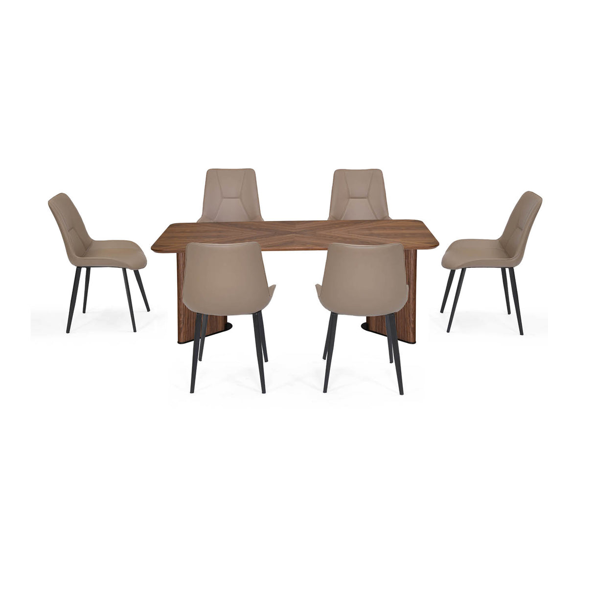 6 Seater Parquel Wooden Dining Set with Dexor Base and Nivo Chairs- Walnut Brown