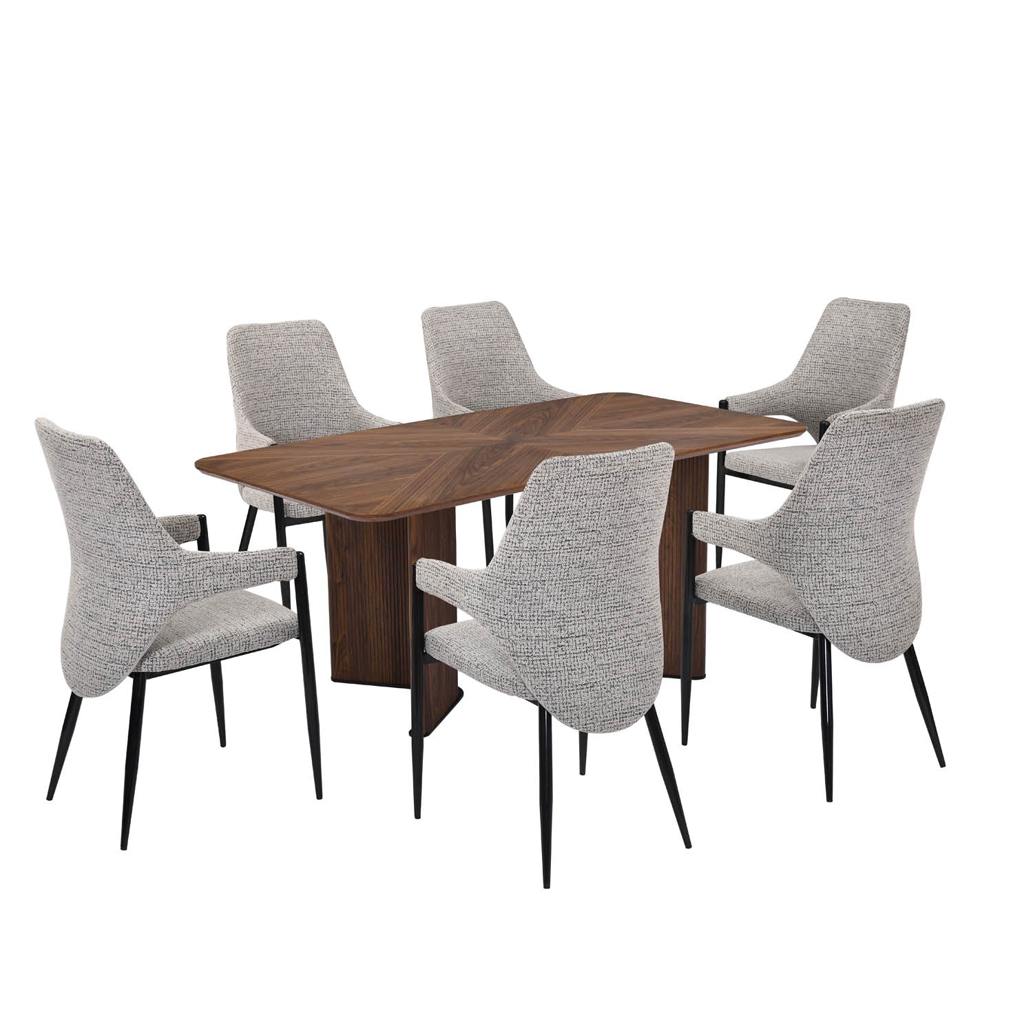6 Seater Parquel Wooden Dining Set with Dexor Base and Tierra Chairs- Walnut Brown