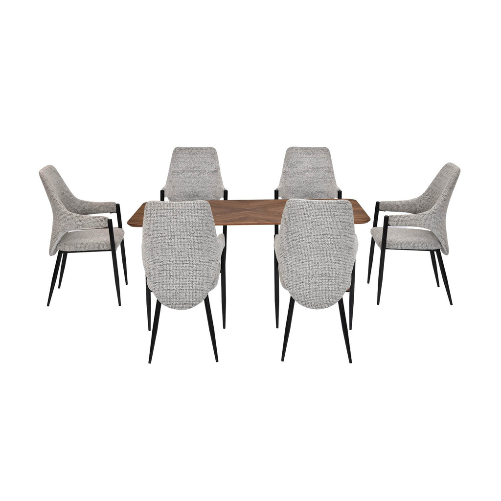 6 Seater Parquel Wooden Dining Set with Dexor Base and Tierra Chairs- Walnut Brown