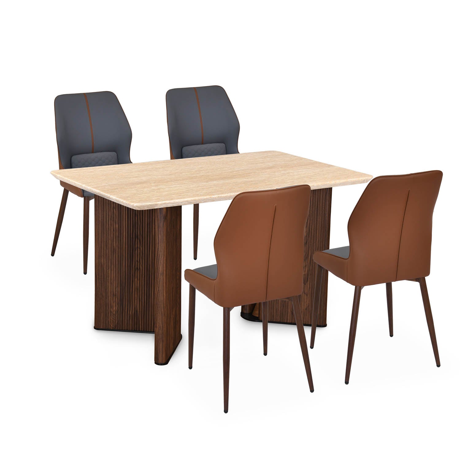 4 Seater Trava Marble Dining Set with Dexor Base and Ellipse Chairs- Travertine