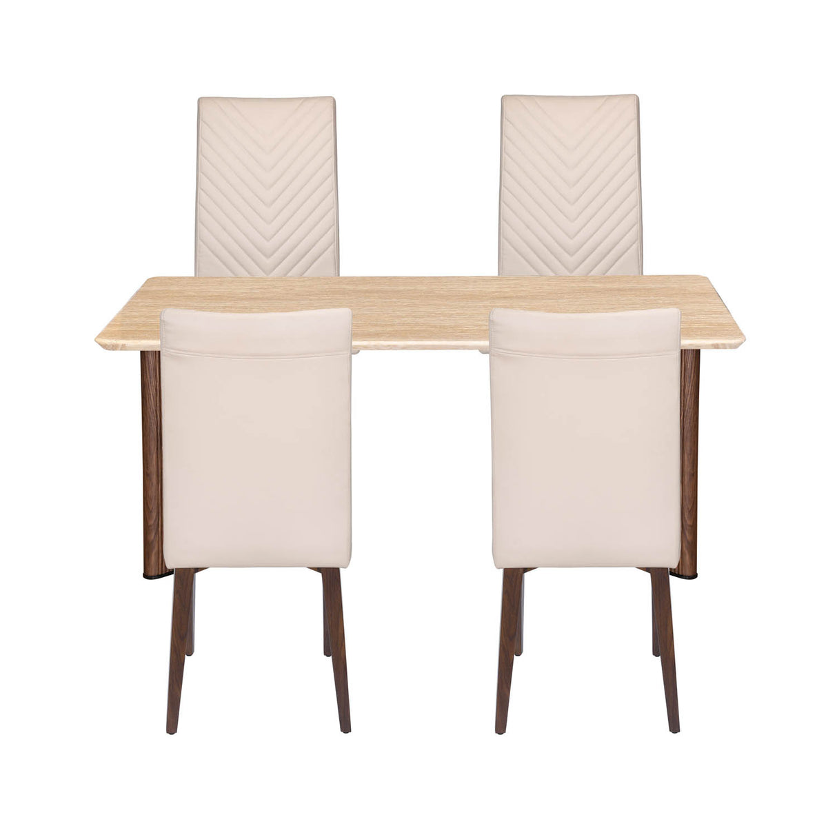 4 Seater Trava Marble Dining Set with Dexor Base and Linzy Chairs- Travertine