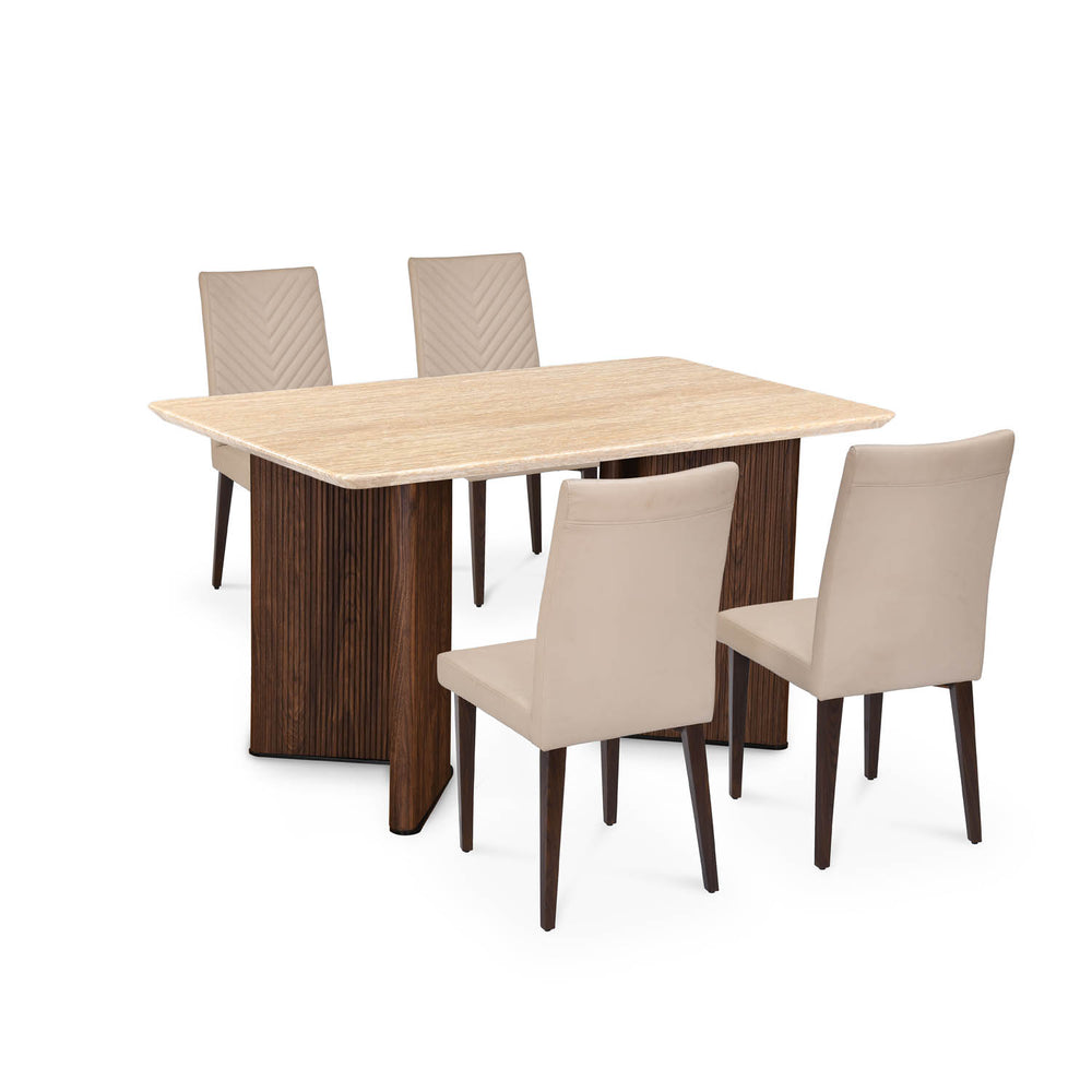 4 Seater Parquel Wooden Dining Set with Dexor Base and Linzy Chairs- Walnut Brown