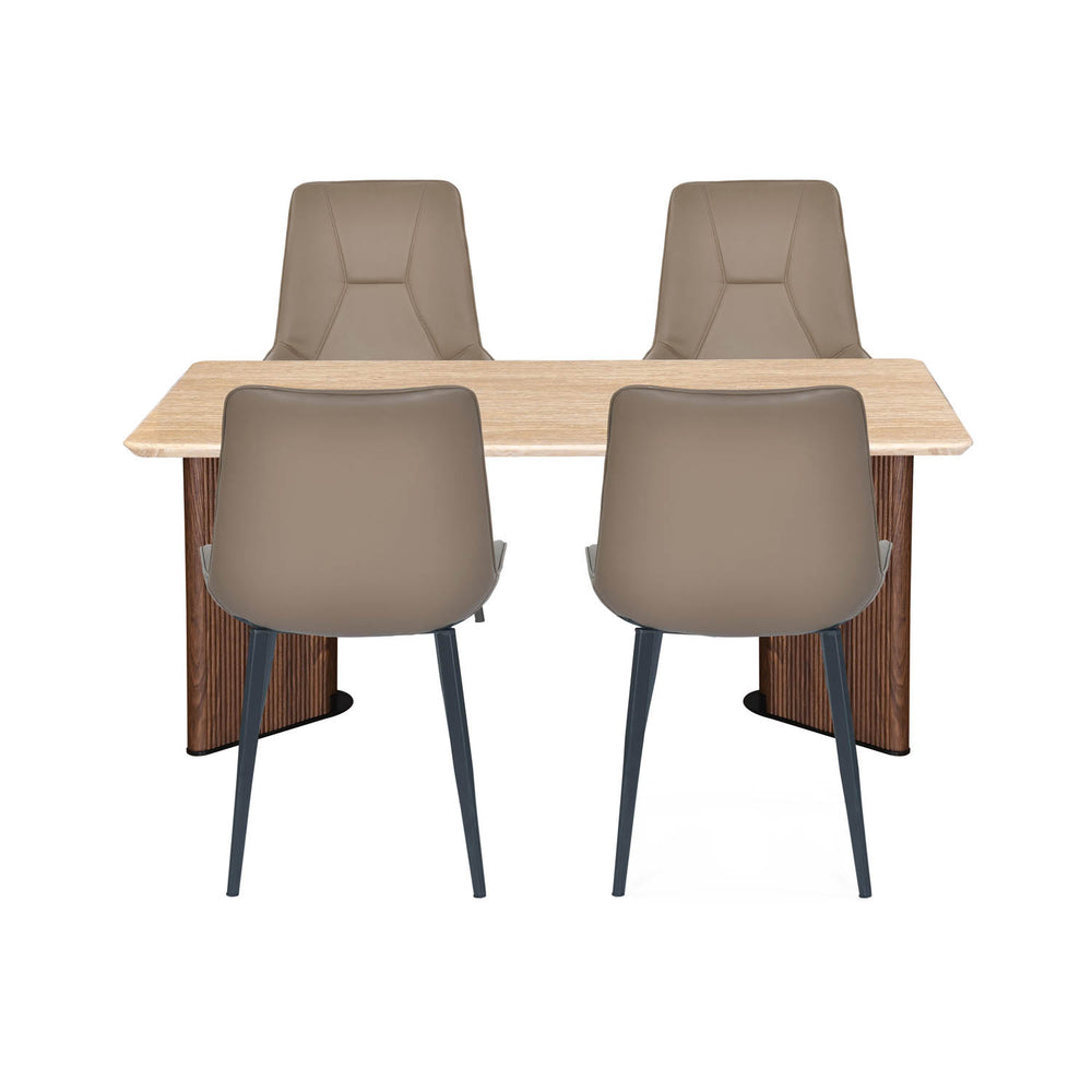 4 Seater Trava Marble Dining Set with Dexor Base and Nivo Chairs- Travertine