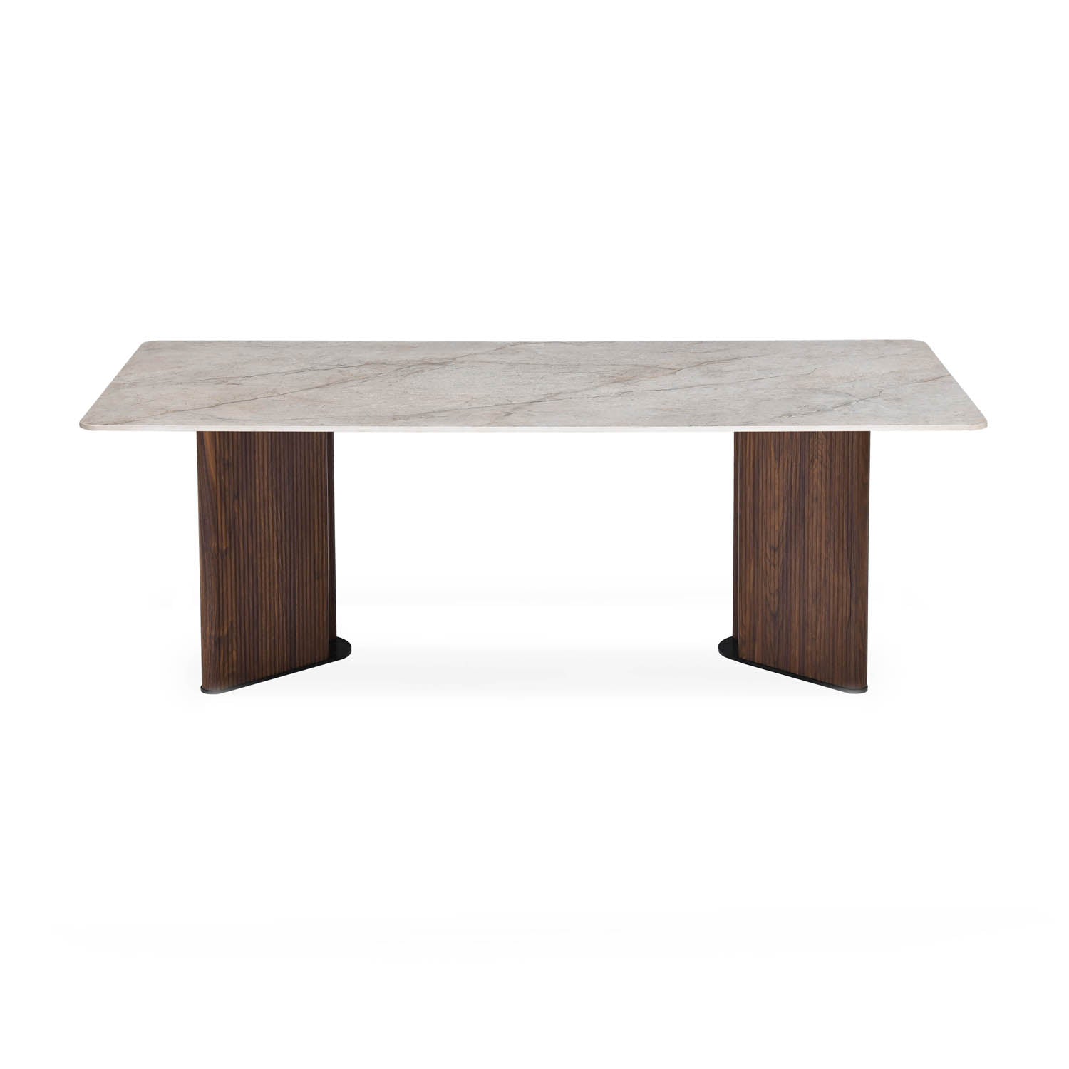 6 Seater Bevon Ceramic Dining Set with Dexor Base and Ellipse Chairs- Cloud Beige