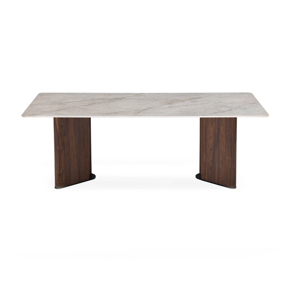 6 Seater Bevon Ceramic Dining Set with Dexor Base and Tierra Chairs- Cloud Beige
