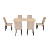 6 Seater Trava Marble Dining Set with Dexor Base and Linzy Chairs- Travertine
