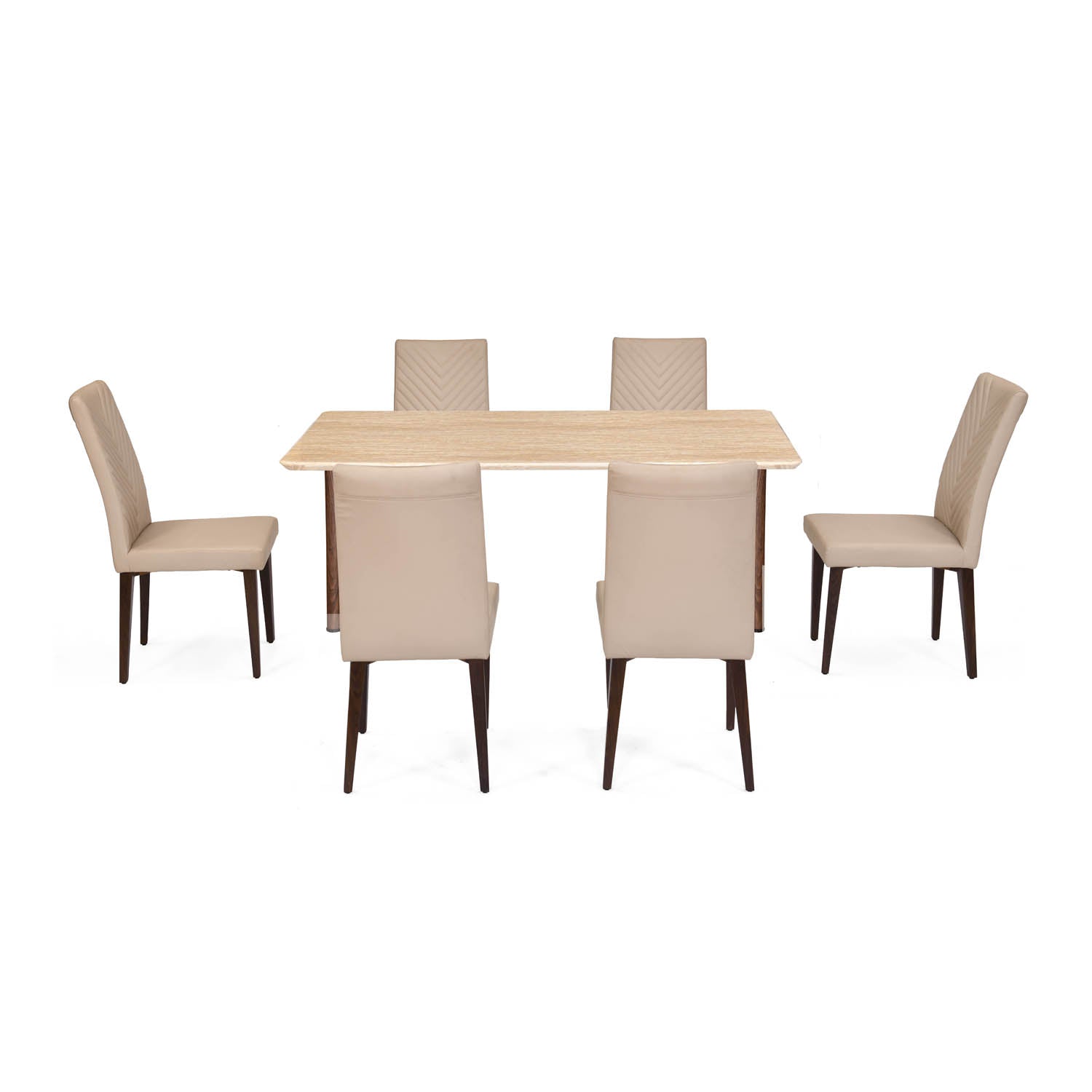 6 Seater Trava Marble Dining Set with Dexor Base and Linzy Chairs- Travertine