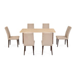 6 Seater Trava Marble Dining Set with Dexor Base and Linzy Chairs- Travertine