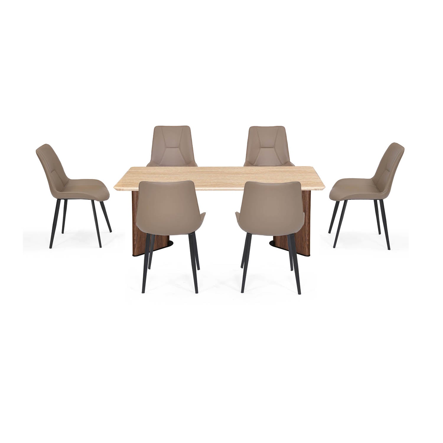 6 Seater Trava Marble Dining Set with Dexor Base and Nivo Chairs- Travertine
