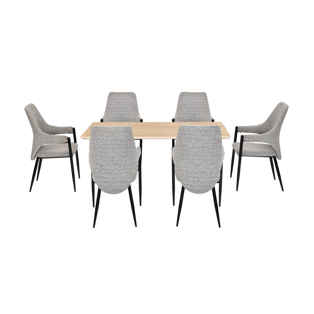 6 Seater Trava Marble Dining Set with Dexor Base and Tierra Chairs- Travertine