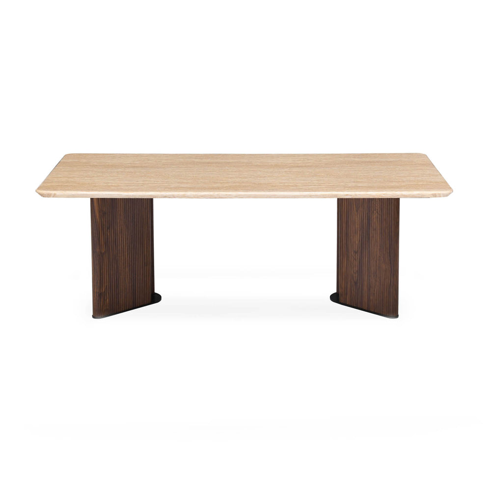 6 Seater Trava Marble Dining Set with Dexor Base and Nivo Chairs- Travertine