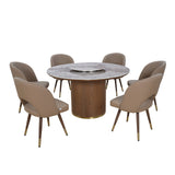 Empera 6 Seater Round Dining Set- Beige & Walnut