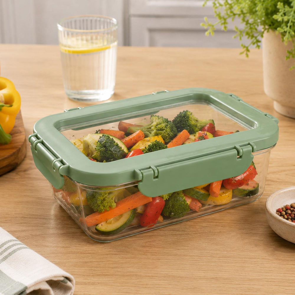 Multipurpose Airtight 1000 ml Food Container- Transparent & Green