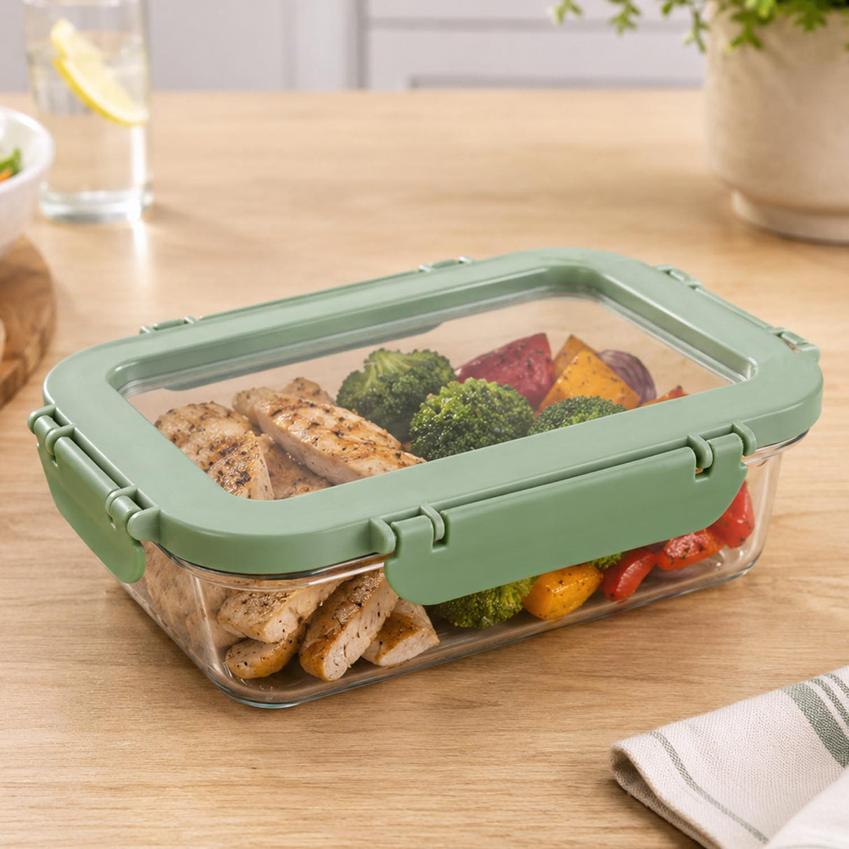 Multipurpose Airtight 600 ml Food Container- Transparent & Green