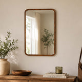 Rounded Edges Wall Mirror- Brown