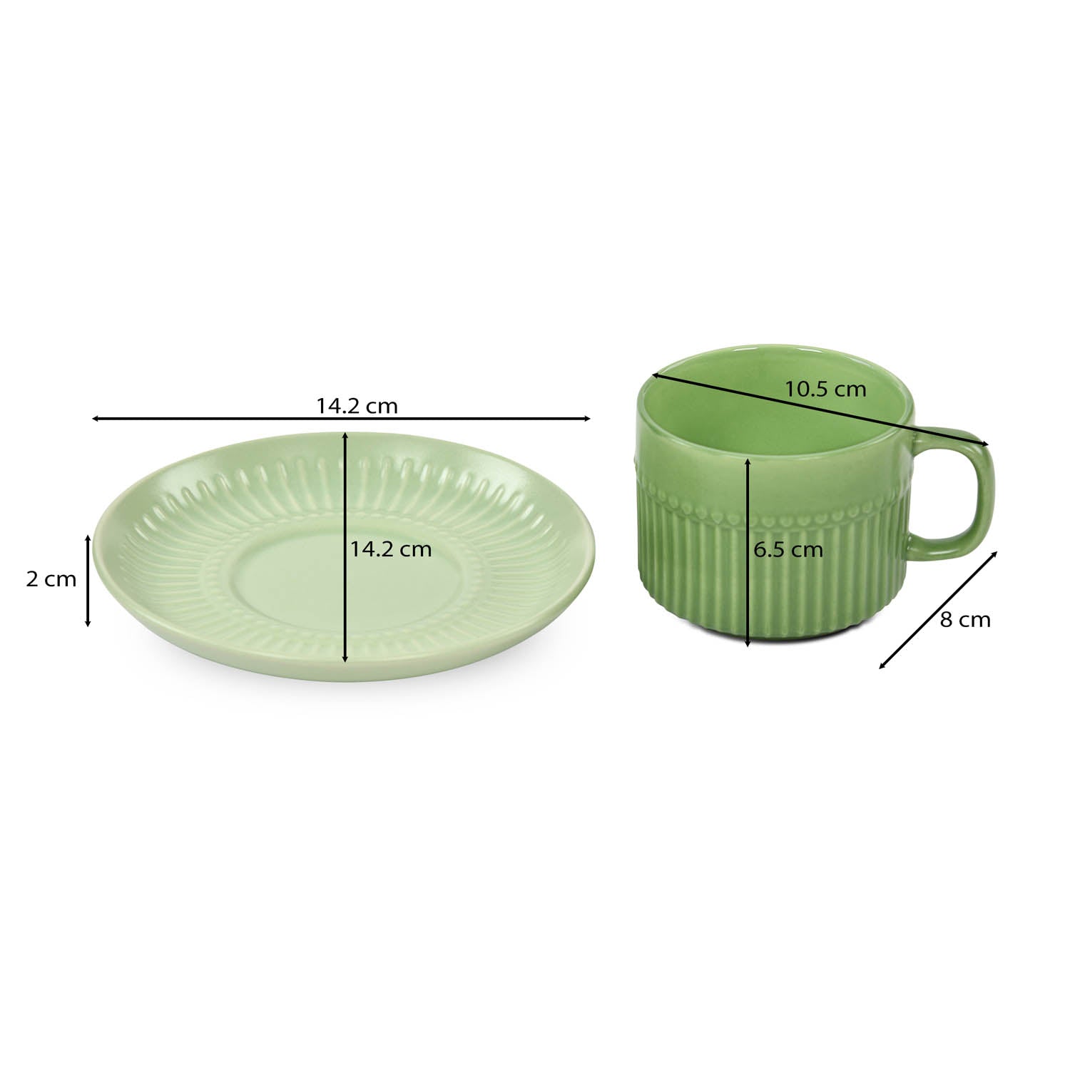 Porcelain Cup and Saucer Set of 6- Green