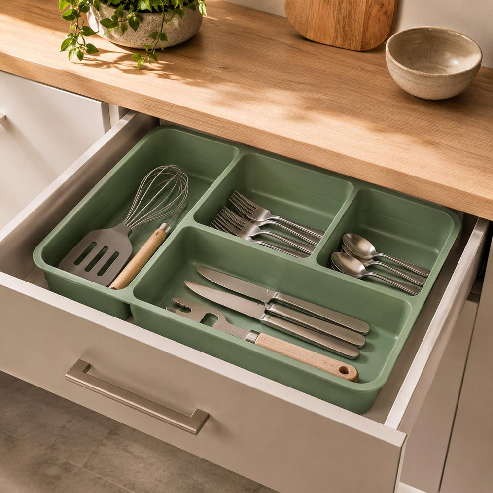 Multipurpose 4 Compartement Polypropylene Organiser- Green