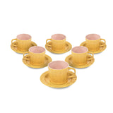 Porcelain Cup and Saucer Set of 6- Pink