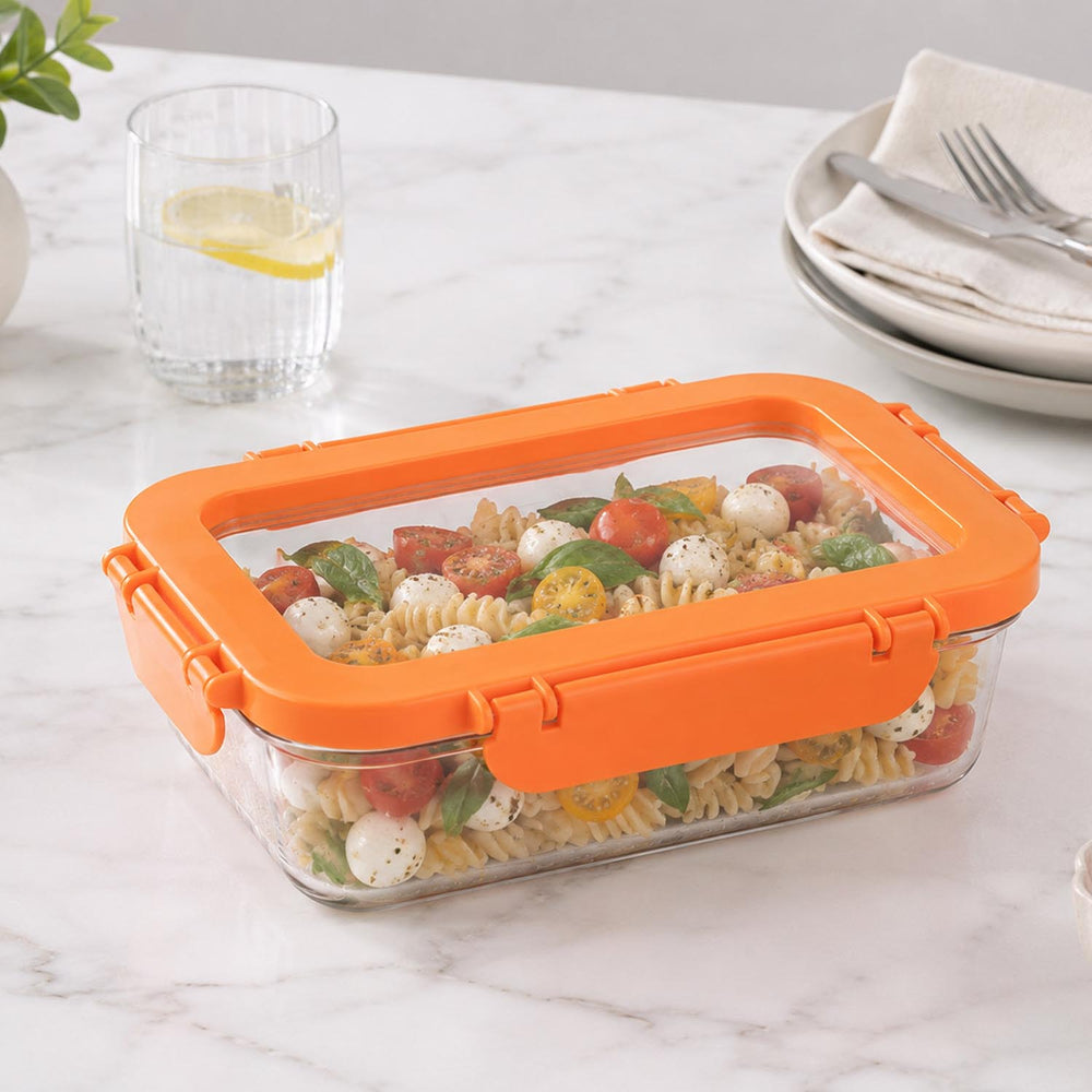 Multipurpose Airtight 600 ml Food Container- Transparent & Orange