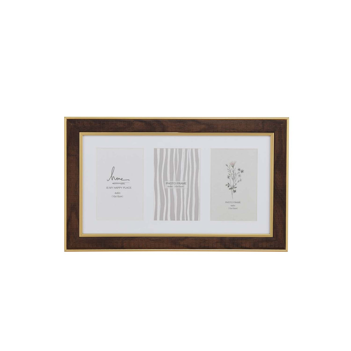 Three Pics Photo Frame- Brown, 4 x 6 Inch