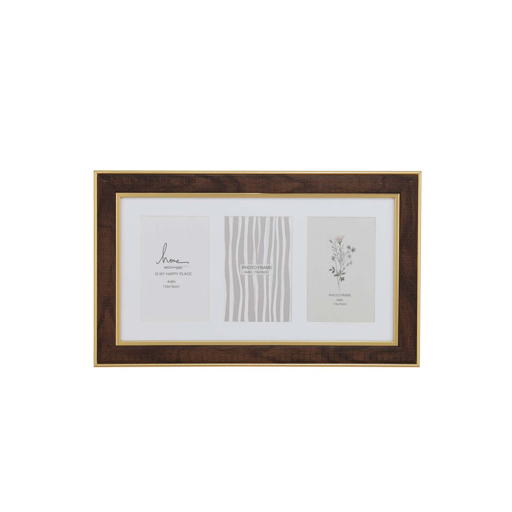 Three Pics Photo Frame- Brown, 4 x 6 Inch