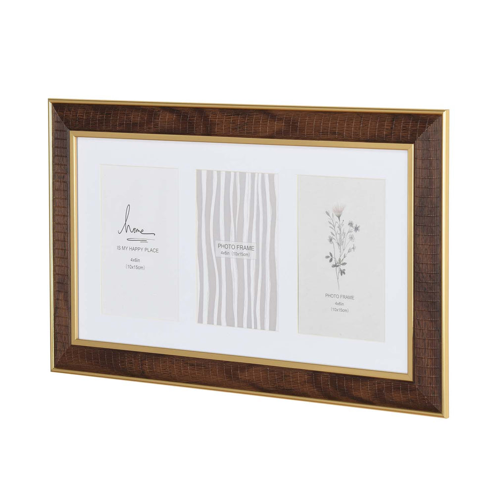 Three Pics Photo Frame- Brown, 4 x 6 Inch