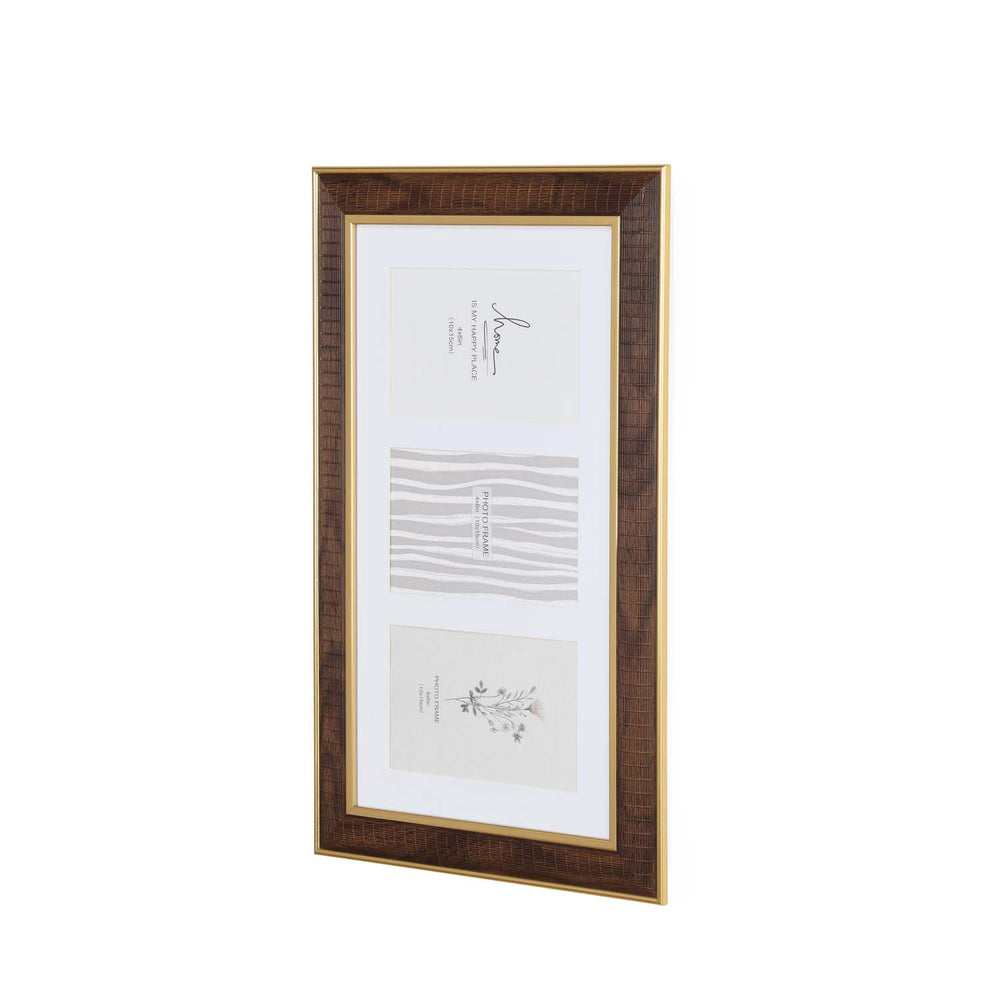 Three Pics Photo Frame- Brown, 4 x 6 Inch