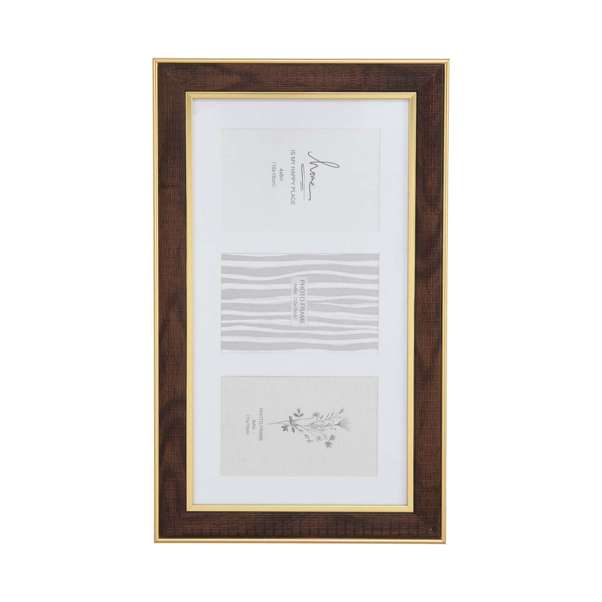 Three Pics Photo Frame- Brown, 4 x 6 Inch