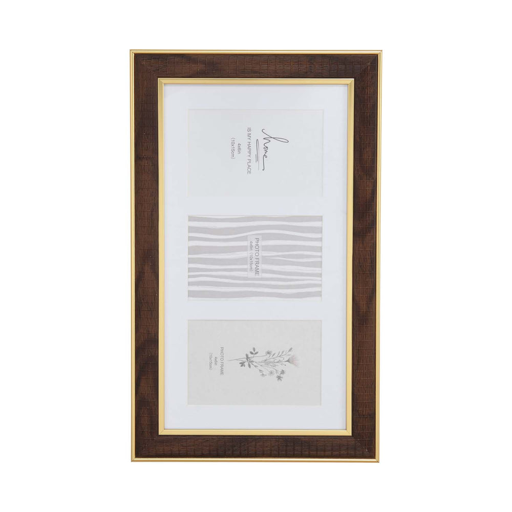 Three Pics Photo Frame- Brown, 4 x 6 Inch