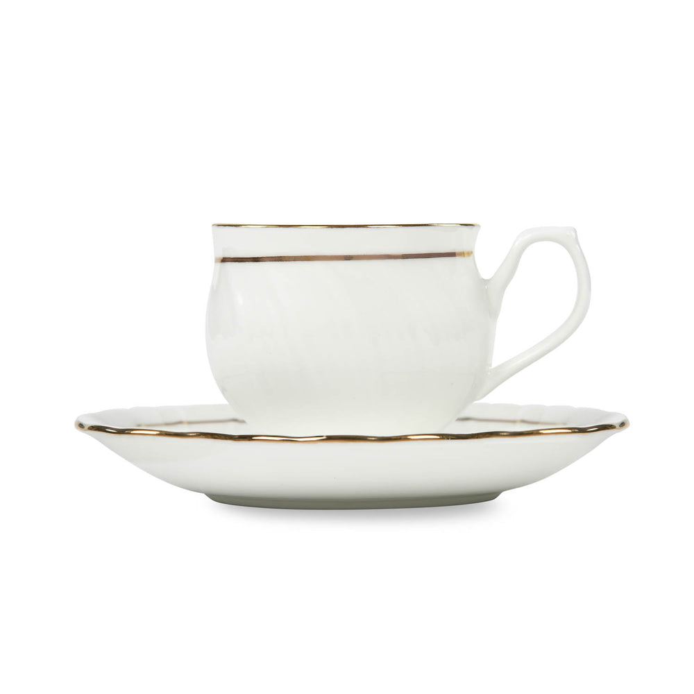 Porcelain Wave Design Cup & Saucer Set of 6- White