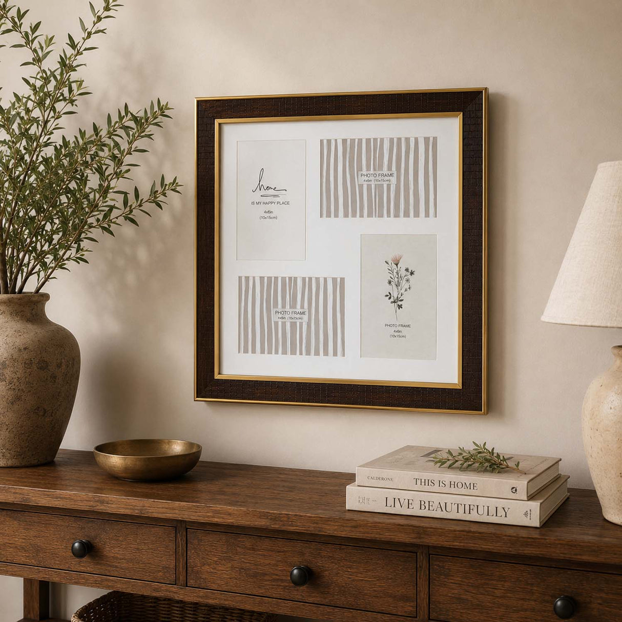 Four Pics Photo Frame- Brown, 4 x 6 Inch