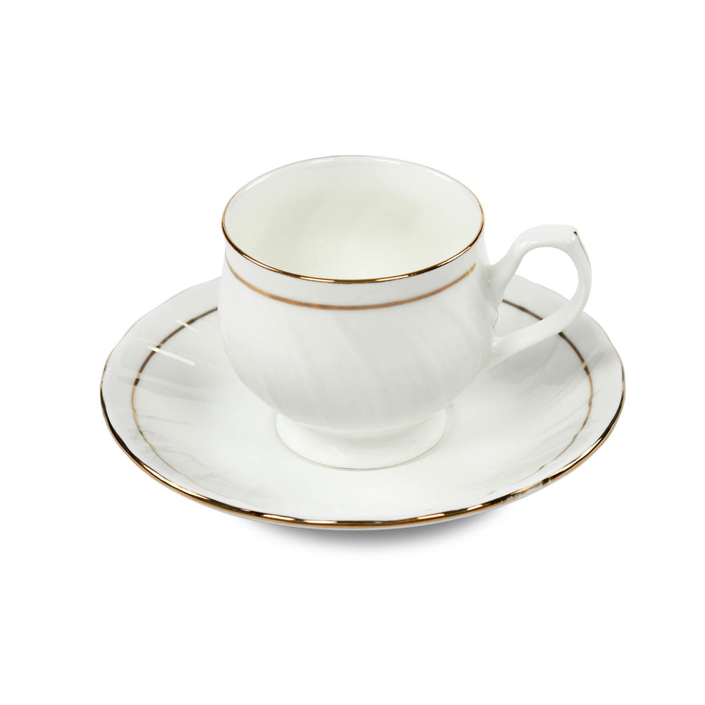 Porcelain Wave Design Cup & Saucer Set of 6- White