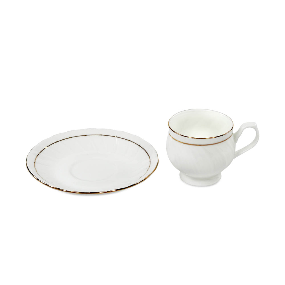 Porcelain Wave Design Cup & Saucer Set of 6- White