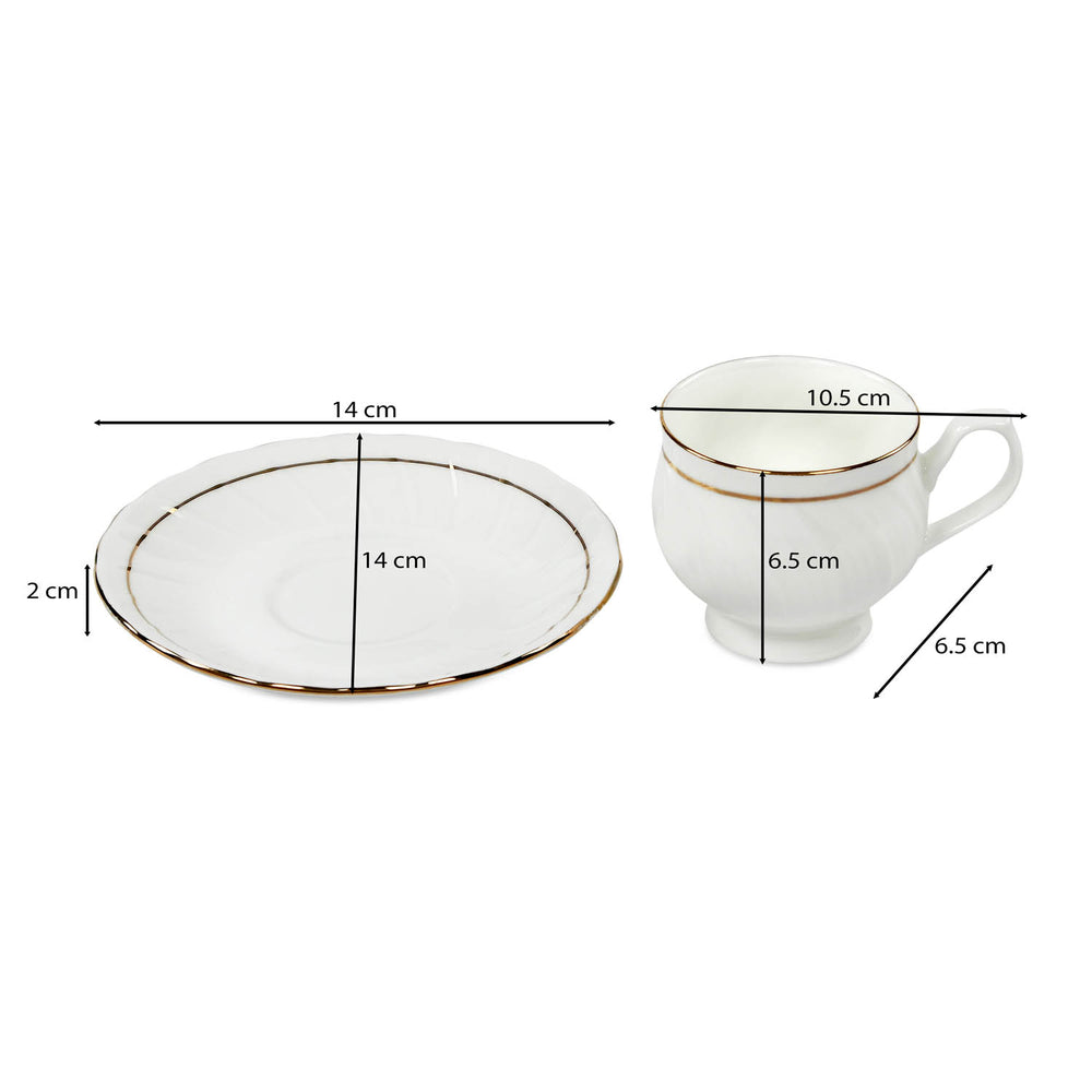 Porcelain Wave Design Cup & Saucer Set of 6- White