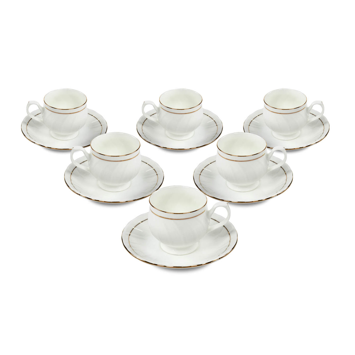 Porcelain Wave Design Cup & Saucer Set of 6- White