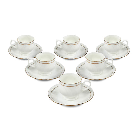 Porcelain Wave Design Cup & Saucer Set of 6- White