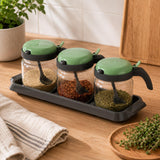 Spice Jar Set of 3 with Spoon- Green, 425 ml