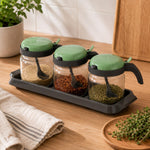 Spice Jar Set of 3 with Spoon- Green, 425 ml