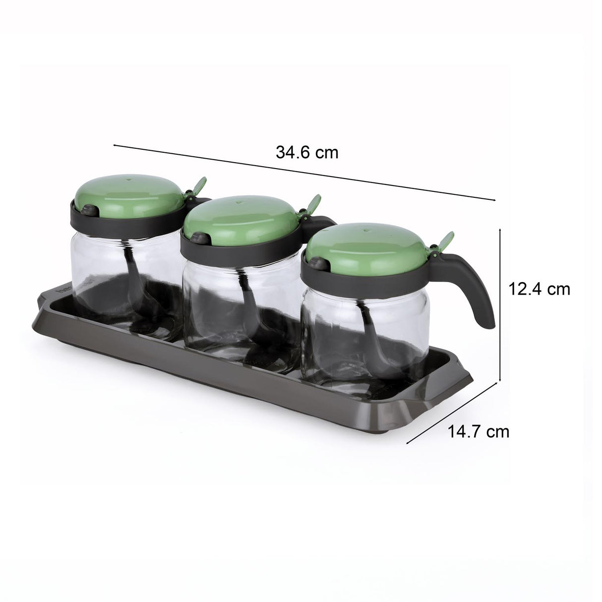 Spice Jar Set of 3 with Spoon- Green, 425 ml